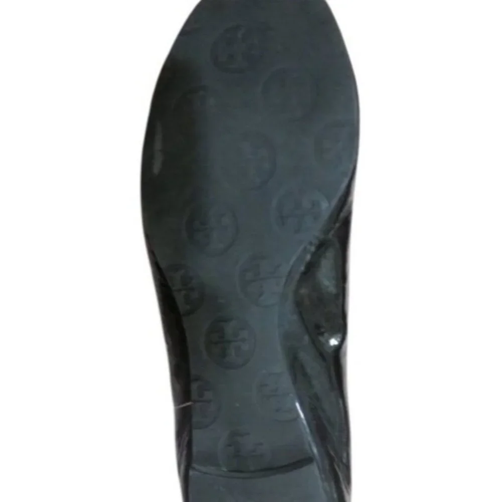 TORY BURCH Truffle Black Patent REVA Logo Embossed Driving shoes ballet flats